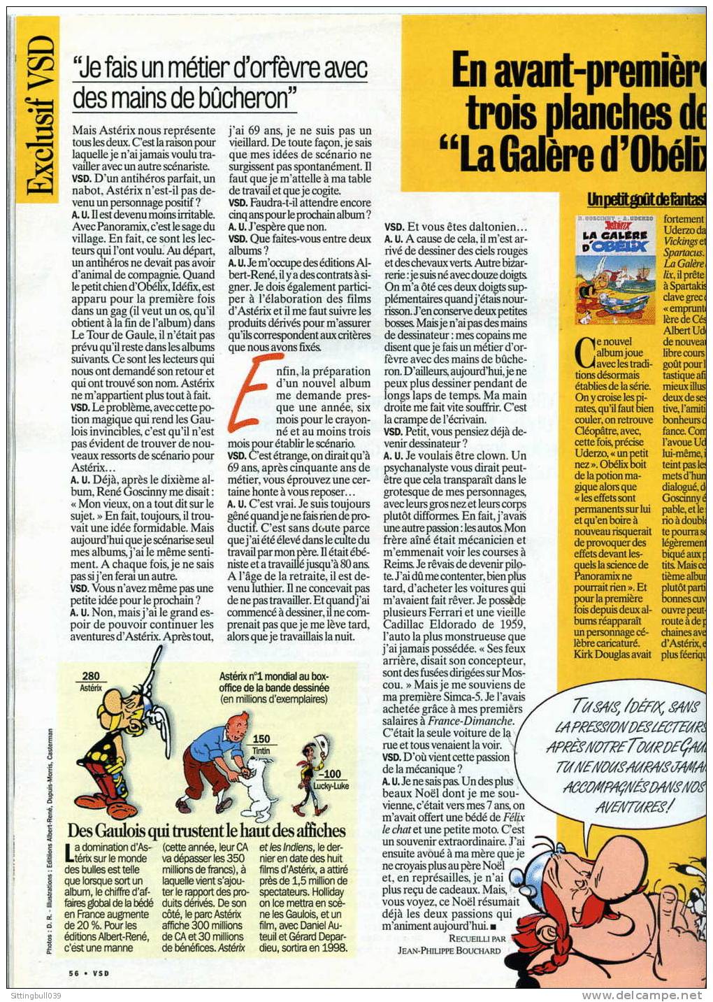 ASTERIX. DANS VSD N°998 D'OCT.1996 AVEC UN DESSIN INEDIT ET 5 PAGES INTERIEURES. - Astérix