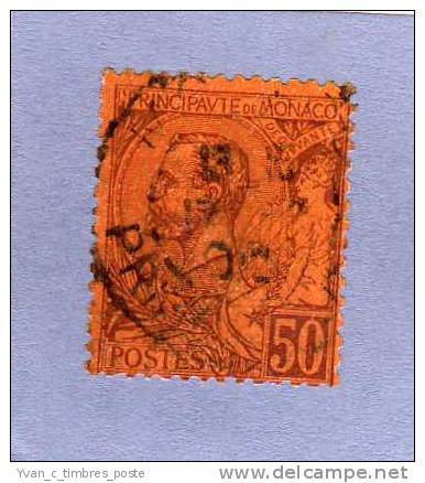 MONACO TIMBRE N° 18 OBLITERE PRINCE ALBERT 1ER 50C LILAS BRUN SUR ORANGE - Used Stamps