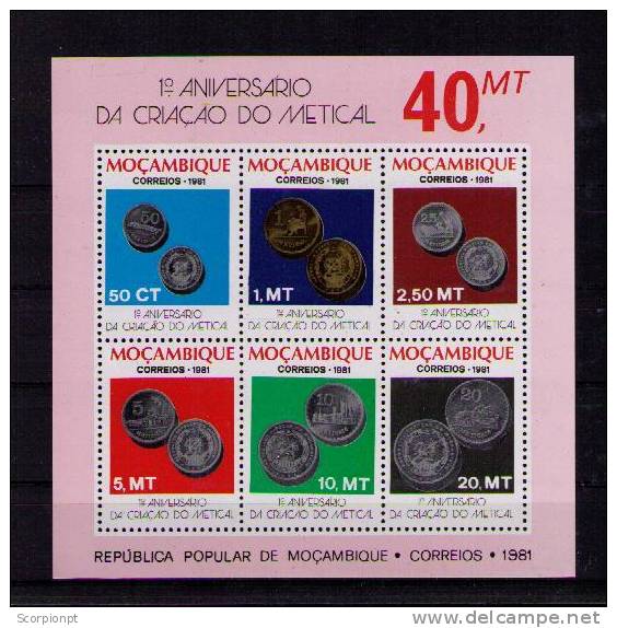 Coins Monnaies Moeda Metical Mozambique Bloc Souvenir Sheet Sp771 - Monnaies