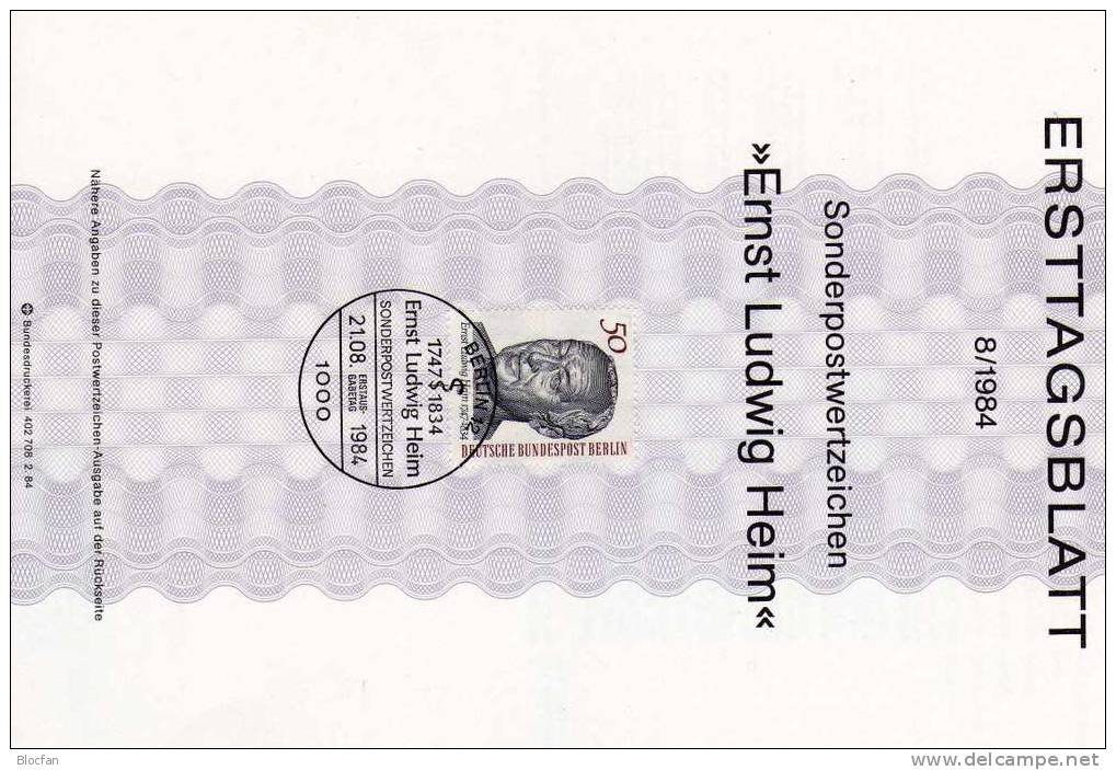 ETB III. Quartal 1984 Ehrung Für Den Ehrenbürger Arzt Dr. Helm Berlin 723 SST 1€ - 1e Jour – FDC (feuillets)