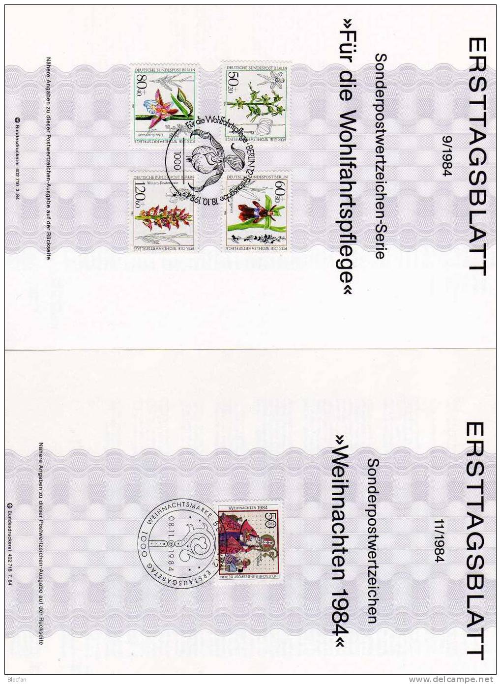 ETB IV. Quartal 1984 Orchideen, Sonnenblumen, Christmas Berlin 724-729 SST 8€ - 1er Día – FDC (hojas)