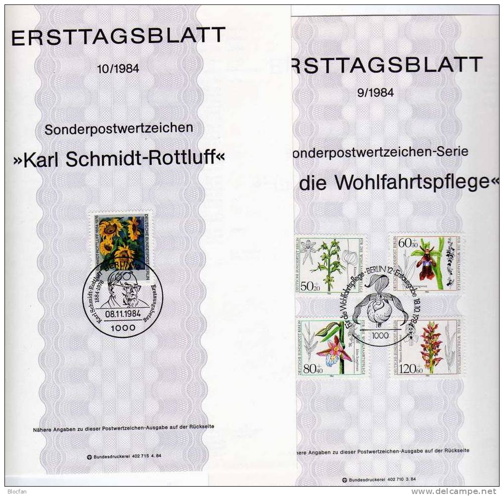 ETB IV. Quartal 1984 Orchideen, Sonnenblumen, Christmas Berlin 724-729 SST 8€ - 1er Día – FDC (hojas)