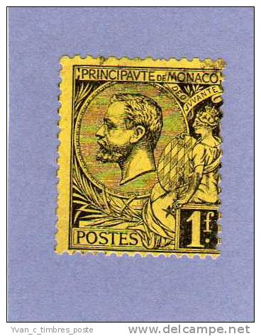 MONACO TIMBRE N° 20 OBLITERE PRINCE ALBERT 1ER 1F NOIR SUR JAUNE - Used Stamps