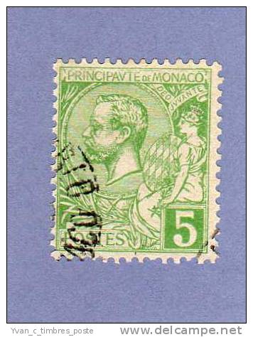 MONACO TIMBRE N° 22 OBLITERE PRINCE ALBERT 1ER 5C VERT JAUNE - Used Stamps