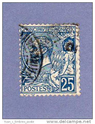 MONACO TIMBRE N° 25 OBLITERE PRINCE ALBERT 1ER 25C BLEU - Usati