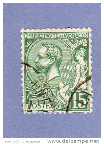 MONACO TIMBRE N° 44 OBLITERE PRINCE ALBERT 1ER 15C VERT - Used Stamps
