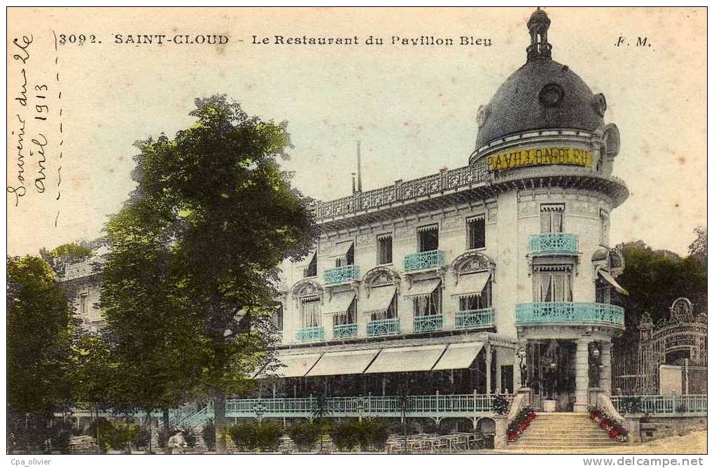 92 ST CLOUD Parc, Pavillon Bleu, Restaurant, Colorisée, Ed EM Malcuit 3092, 1913 - Saint Cloud