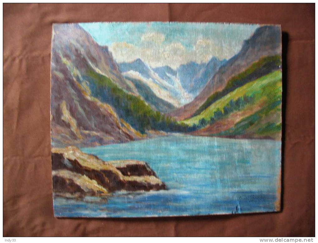 - LAC DE MONTAGNE . HUILE SUR CONTREPLAQUE SIGNEE - Olieverf