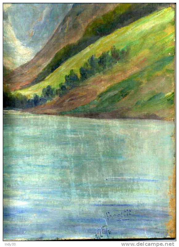 - LAC DE MONTAGNE . HUILE SUR CONTREPLAQUE SIGNEE - Olieverf