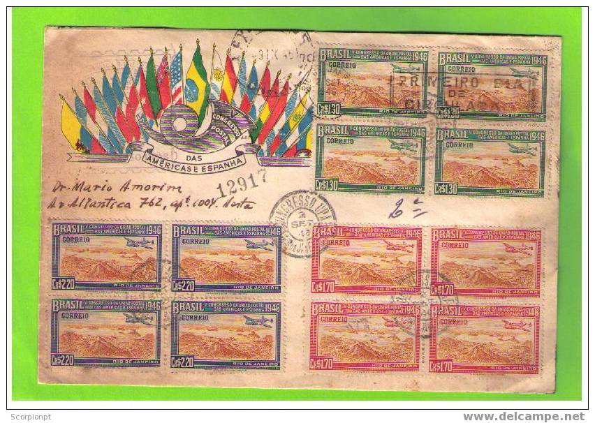 Brasil: UPU V Congrès Des Ameriques Et De L'Espagne FDC Circ.(1946.09.02) EnT.3(x4)  Sp118 - U.P.U.