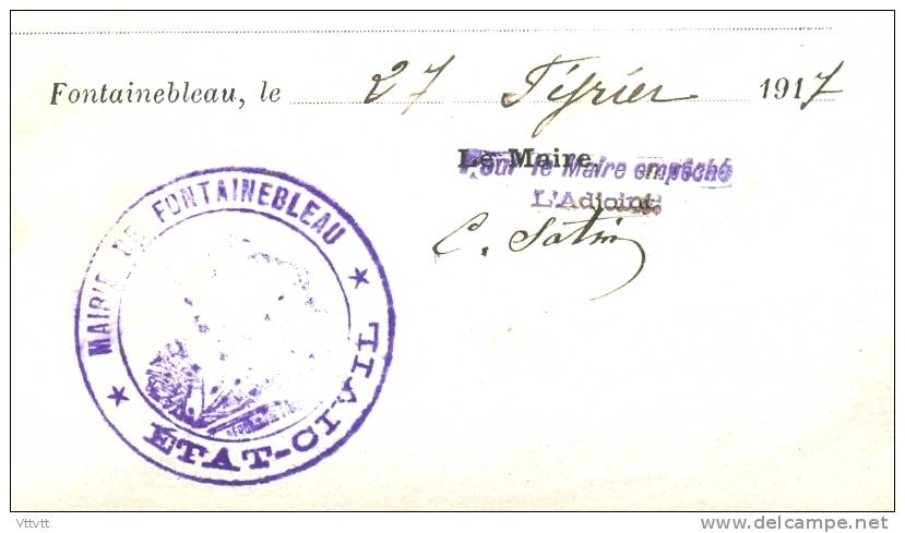 Fontainebleau (Seine-et-Marne) Mairie, Bulletin De Naissance Le 27 Février 1917, Jacques Fouret - Nacimiento & Bautizo