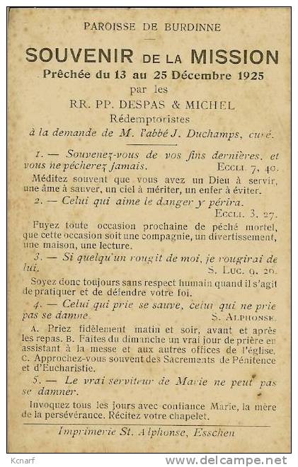 Faire-parts De Mission De BURDINNE ( De 1925 & Imprimé à Esschen ) . - Other & Unclassified