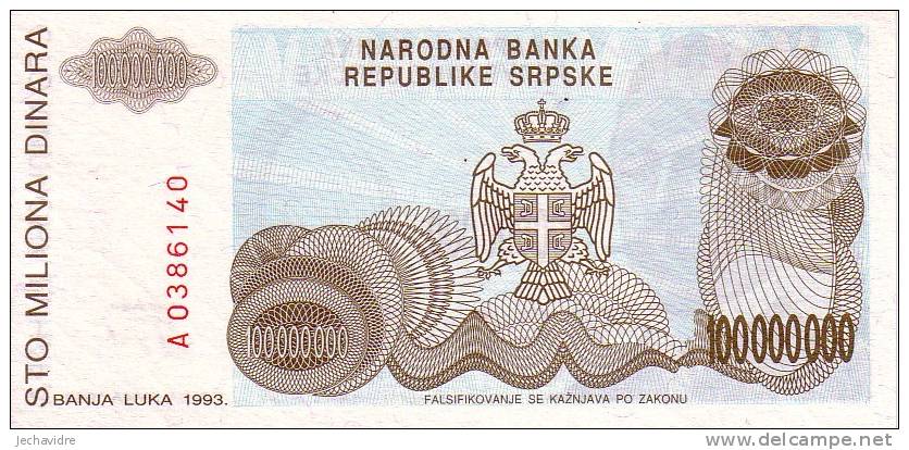 BOSNIE HERZEGOVINE   100 000 000 Dinara  Emission De 1993   Pick 154     ***** BILLET  NEUF ***** - Bosnia And Herzegovina