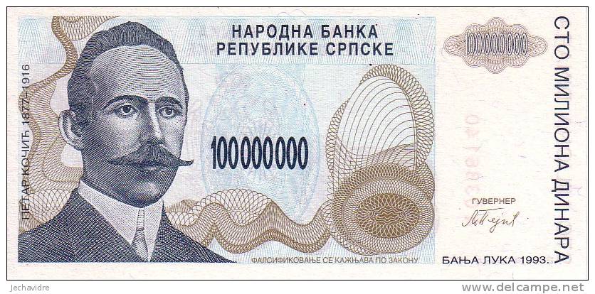 BOSNIE HERZEGOVINE   100 000 000 Dinara  Emission De 1993   Pick 154     ***** BILLET  NEUF ***** - Bosnien-Herzegowina