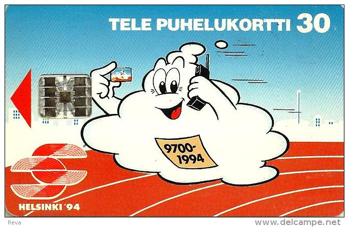 FINLAND 30 U SNOWMAN TELEPHONE CARTOON HELSINKI GAMES SPORT 1994 EARLY    CHIP READ DESCRIPTION !! - Finland