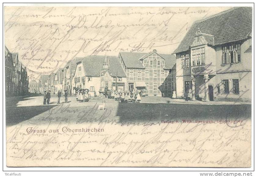 Gruß Aus Obernkirchen Landkreis Schaumburg Stadthagen Belebt Grünlich 28.11.1900 Gelaufen Sehr Gut Erhalten - Stadthagen