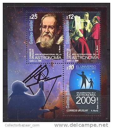 URUGUAY ASTRONOMY STAMP S/S GALILEO GALILEI SPACE SUN - Astronomy