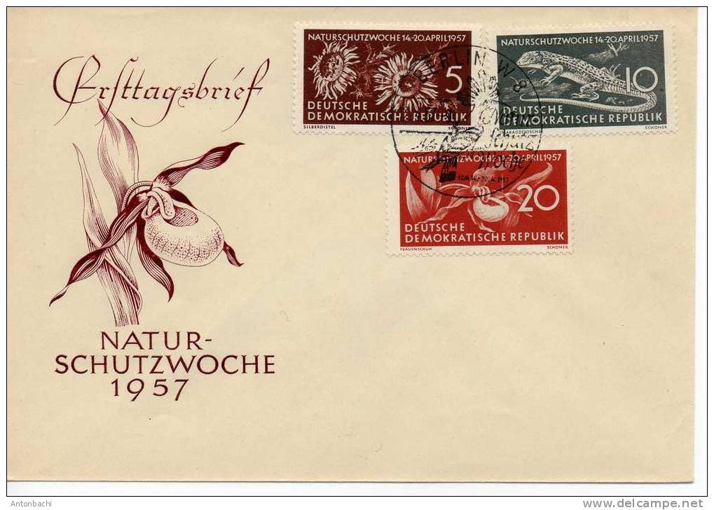 ALLEMAGNE REPUBLIQUE DEMOCRATIQUE / GERMAN DDR - 1957 -FLEURS - SCOTT 325-327 EN ENVELOPPE - Storia Postale