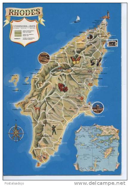 (GRE48) RHODES . RHODOS . MAP . CARTE. MAPE - Grecia