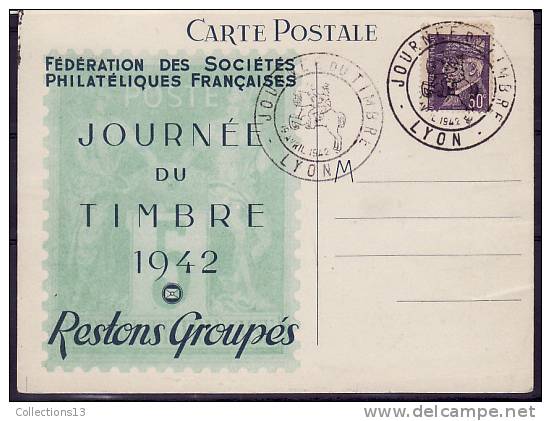 FRANCE - 509 Sur Carte Avec Obliteration "journée Du Timbre - Lyon" 15/4/1942 - Storia Postale