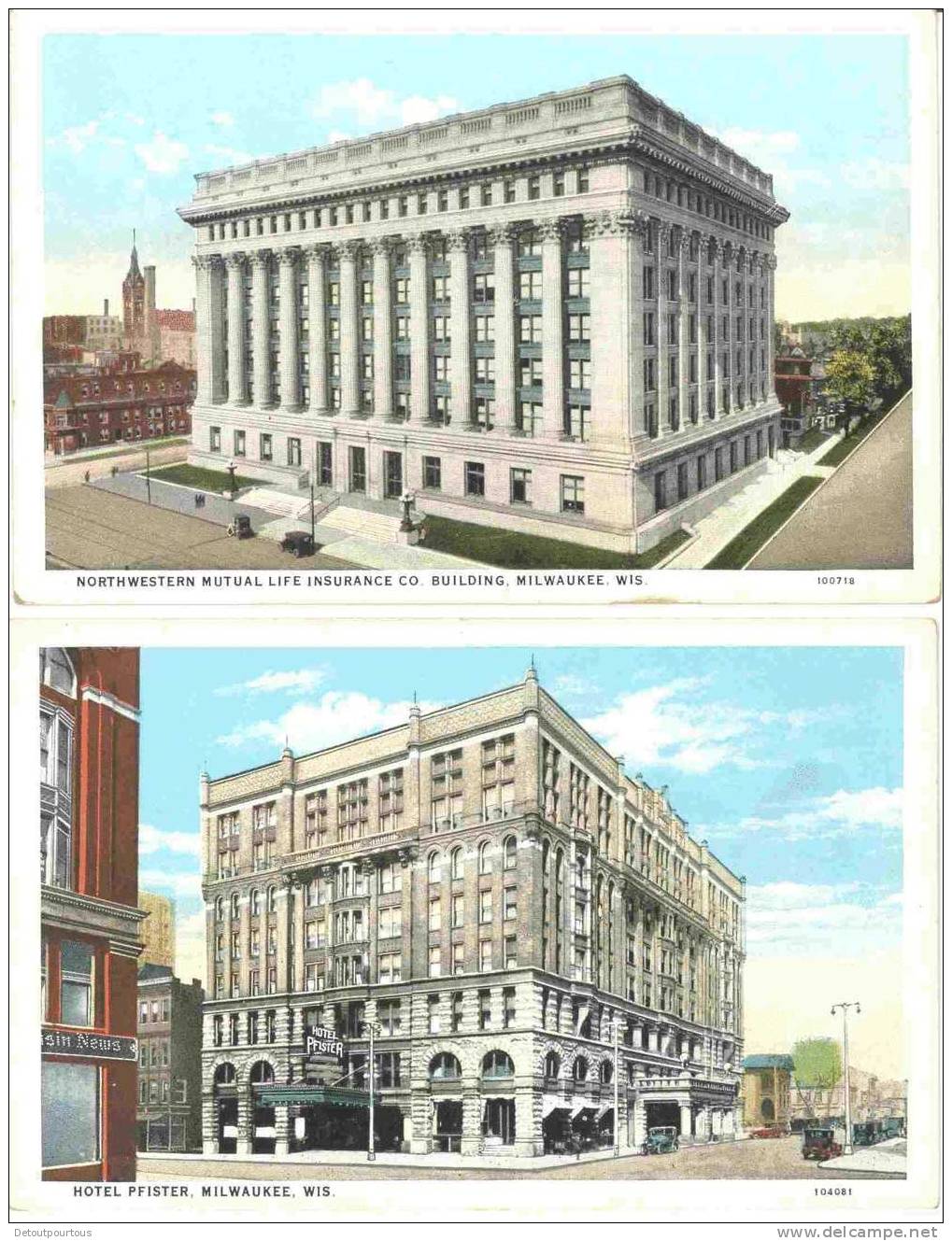 MILWAUKEE WIS : 5cp National Bank Building + Business Section + Monkey Island + Hotel Pfister + Northwetern Mutual Life - Milwaukee