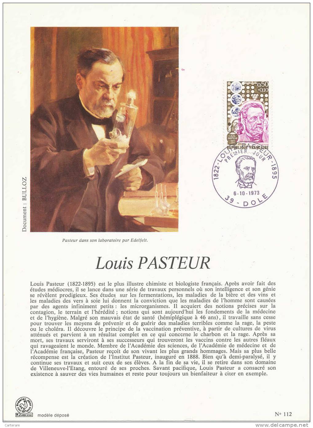 Métier De La Recherche ,louis Pasteur ,chimiste ,biologiste Français,timbre Et Tampon ,dole ,dans Son Laboratoire - Other & Unclassified