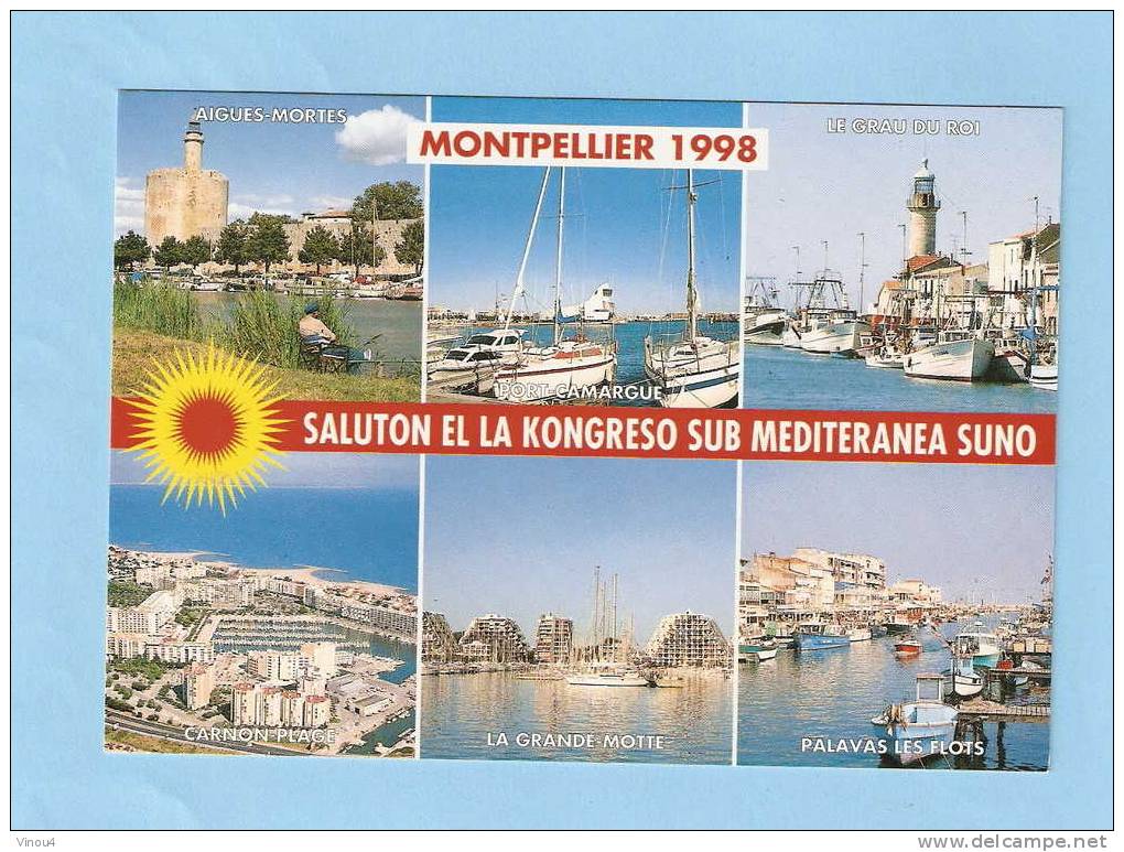 CP - Languedoc -Montpellier 1998 -multivues -CP éditée à L'occasion Du Congrès Esperanto 1998- 34- Hérault - Esperanto