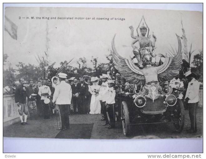 2 H.M. The King And Decorated Motor Car At Opening Of The Bridge Bangkok Antonio Back Damaged - Thaïlande