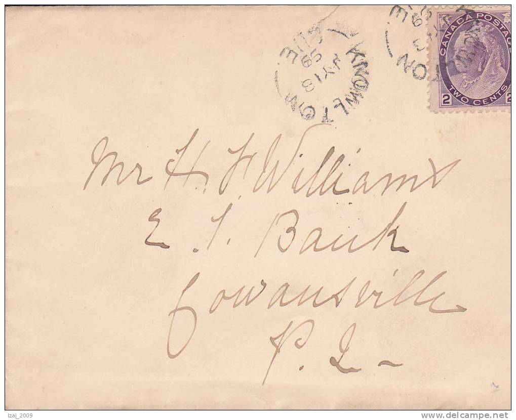 Amérique CANADA.1868-1902.VICTORIA.L&Doc.N°Yv.64 KNOWLTON 1899 S/petite L.Dos Arr.COWANSVILLE.TB - Covers & Documents