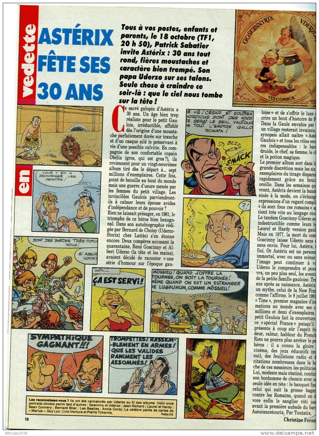 ASTERIX FÊTE SES 30 ANS DANS TV MAGAZINE LE VAR NICE-MATIN 1991. AVEC ASTERIX ET OBELIX VRAIMENT SOUS LE CHOC - Asterix