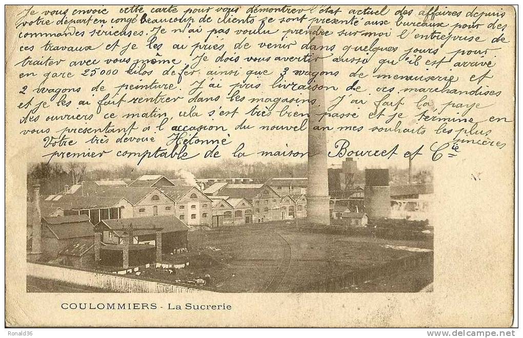 Cp 77 COULOMMIERS  La Sucrerie( Adr Alfred  BOURCET Chez Son Pere A VALENCAY 36) - Bray Sur Seine