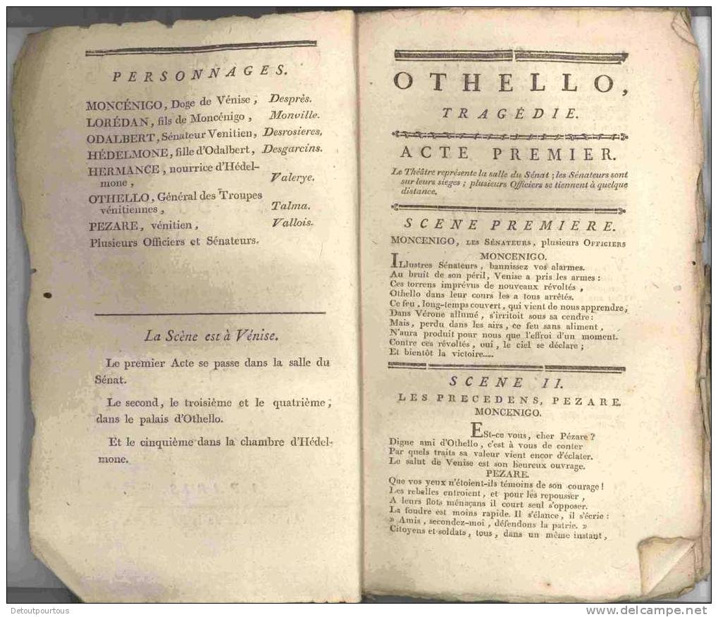 OTHELLO More De Venise  Ducis ( AN II De La République 1793 ) Ex Libris C SEGUIN Neveu De MONTGOLFIER  ( Shakespeare ) - 1701-1800