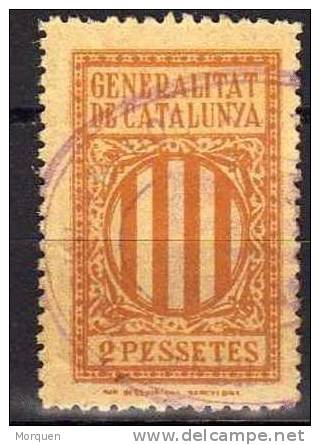 Viñeta Generalitat De Cataluña, 2 Pesetas Naranja - Viñetas De La Guerra Civil