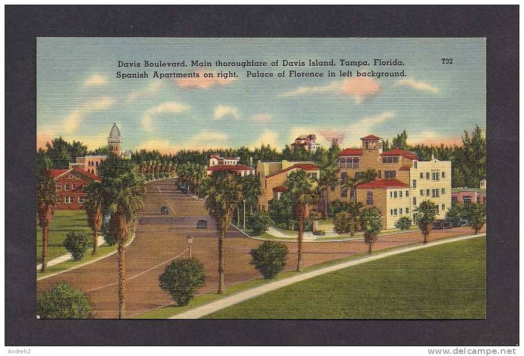 TAMPA FLORIDA  -  DAVIS BOULEVARD MAIN THOROUGHFARE OF DAVIS ISLAND  -  PALACE OF FLORENCE IN LEFT BACKGROUND - Tampa