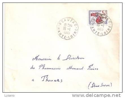 YT 1331 Cachet Rond Beauzac - Haute-Loire 16-1-65 Sur Env. Entière - Cachets Manuels