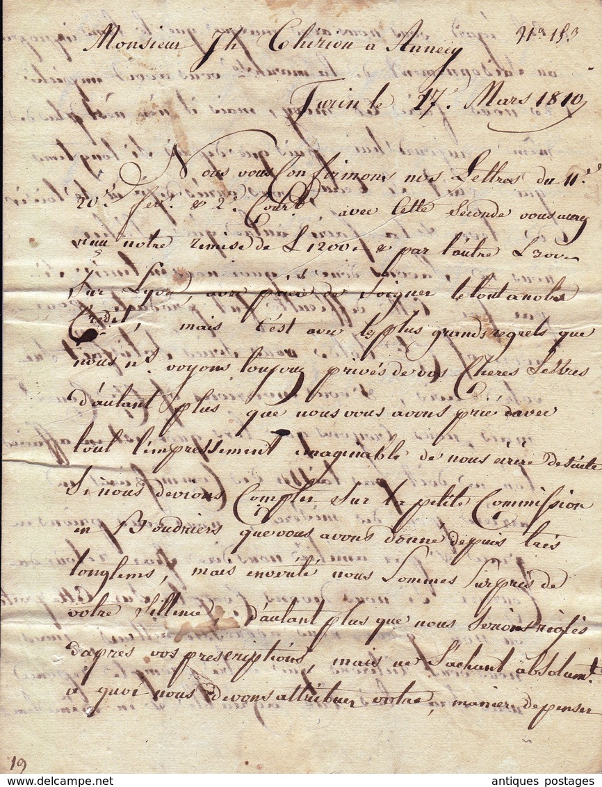 Lettre Torino Département Conquis 104 Turin Annecy Italie Pô 1810 - 1801-1848: Précurseurs XIX