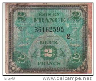 BILLET  2 FRANCS IMPRESSION AMERICAINE - 1944 Drapeau/Francia