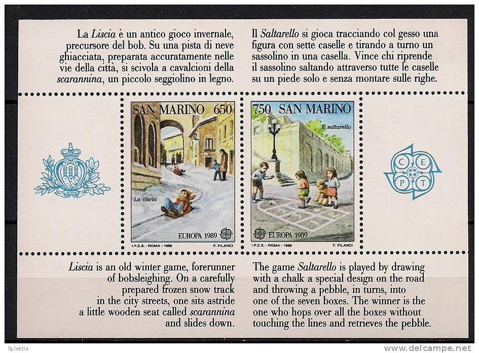 SAN MAPINO 1989 EUROPA CEPT M/SHEET MNH - 1989