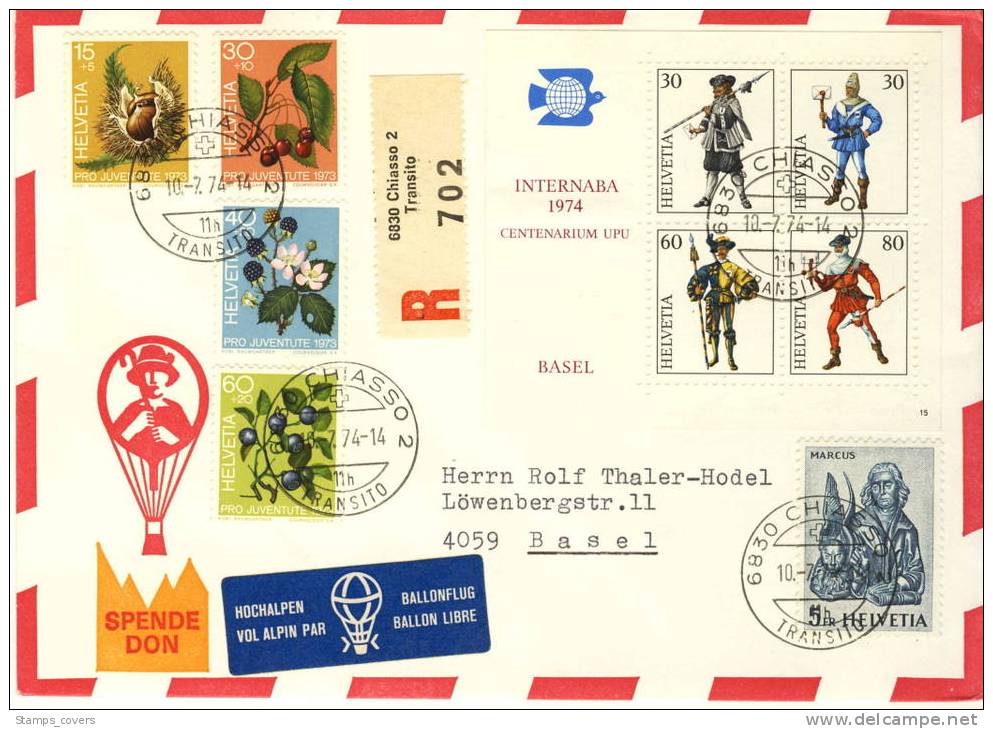 SWITZERLAND REGISTERED COVER 1974 BALLOON CANCELED BAR - Other (Air)