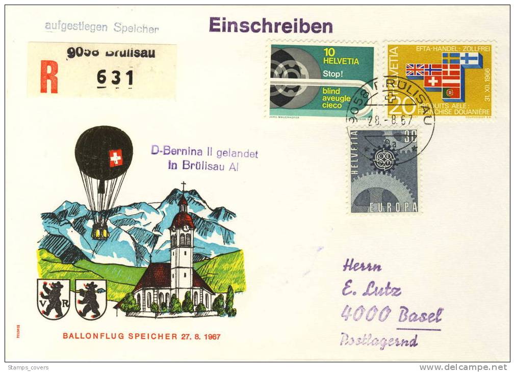 SWITZERLAND REGISTERED COVER 1967 BALLOON CANCELED BAR - Other (Air)