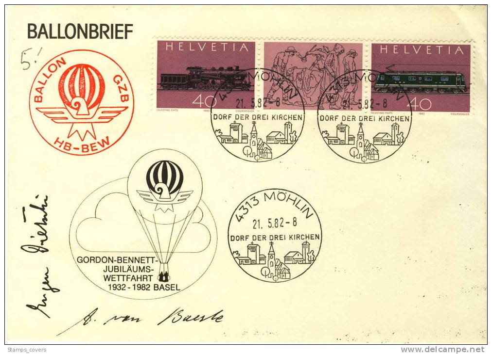 SWITZERLAND USED COVER 1982 BALLOON CANCELED BAR - Autres (Air)