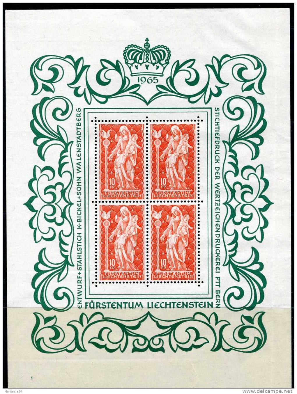 Liechtenstein-1965 - YT 397**- Madone En Bois Sculpté ( Feuillet De 4 Timbres) - Neufs