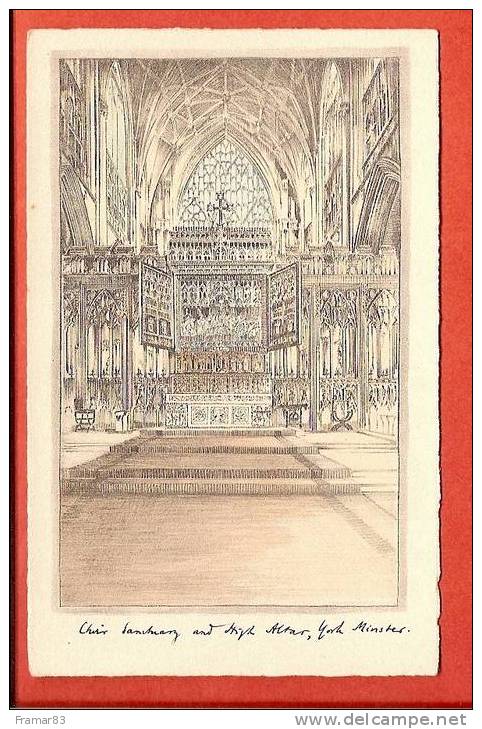 York Minster Chair Sanctuary .. Raphael Tuck " Hand Coloured Penpoint  "  /  L15 - York