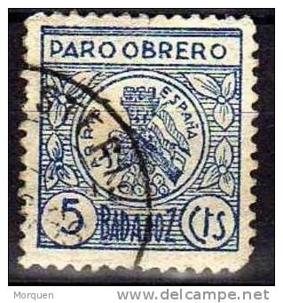 Viñeta BADAJOZ, Paro Obrero 5 Cts Azul., Guerra Civil º - Spanish Civil War Labels