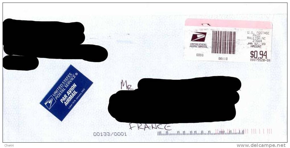 Lettre Des USA Pour La France. - Automatenmarken [ATM]