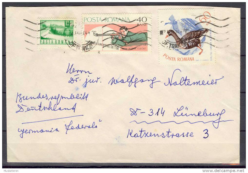 Romania Mult Franked SIBIU Cancel Cover To Germany 1974 Birds & European Shooting Championship - Lettres & Documents