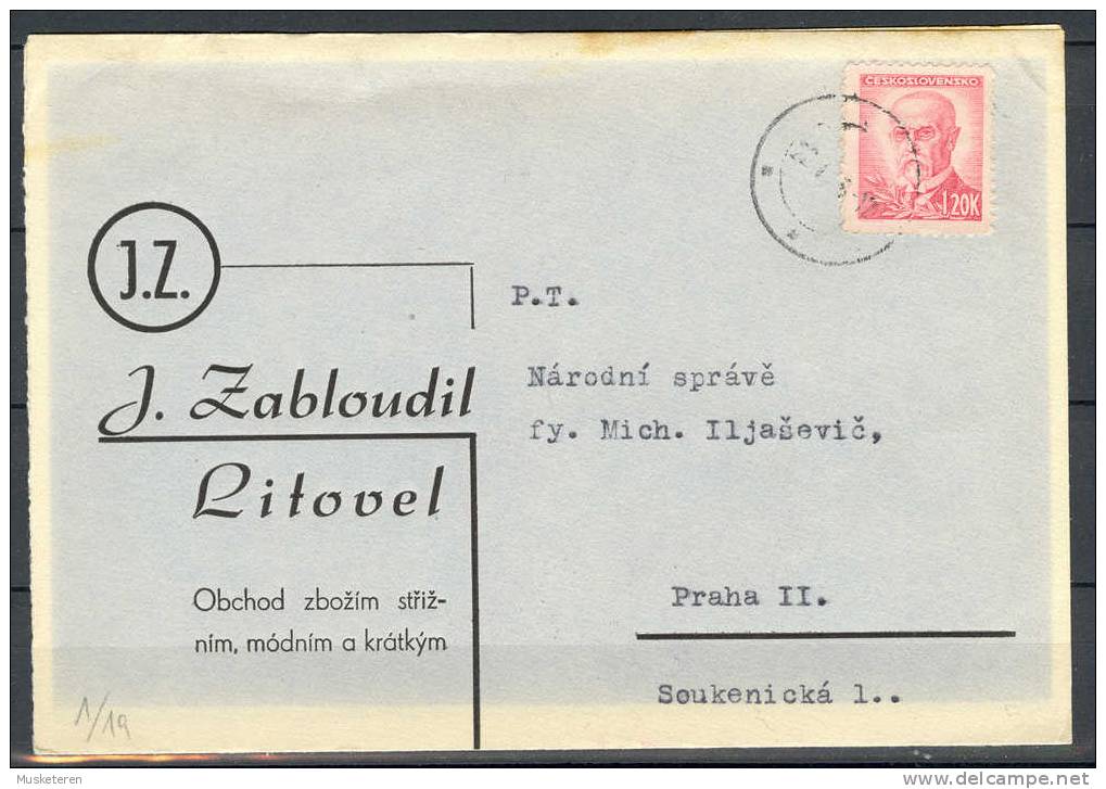 Czechoslovakia J.Z. J. Zabloudil Litovel Commercial Cover Card 1946 - Brieven En Documenten