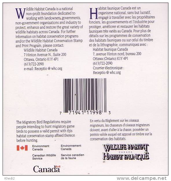 Timbre Neuf ** Carnet CANADA 1998 / Conservation De L'Habitat - Duck Booklet -  Animal Oiseau Canard - Ente - Andere & Zonder Classificatie