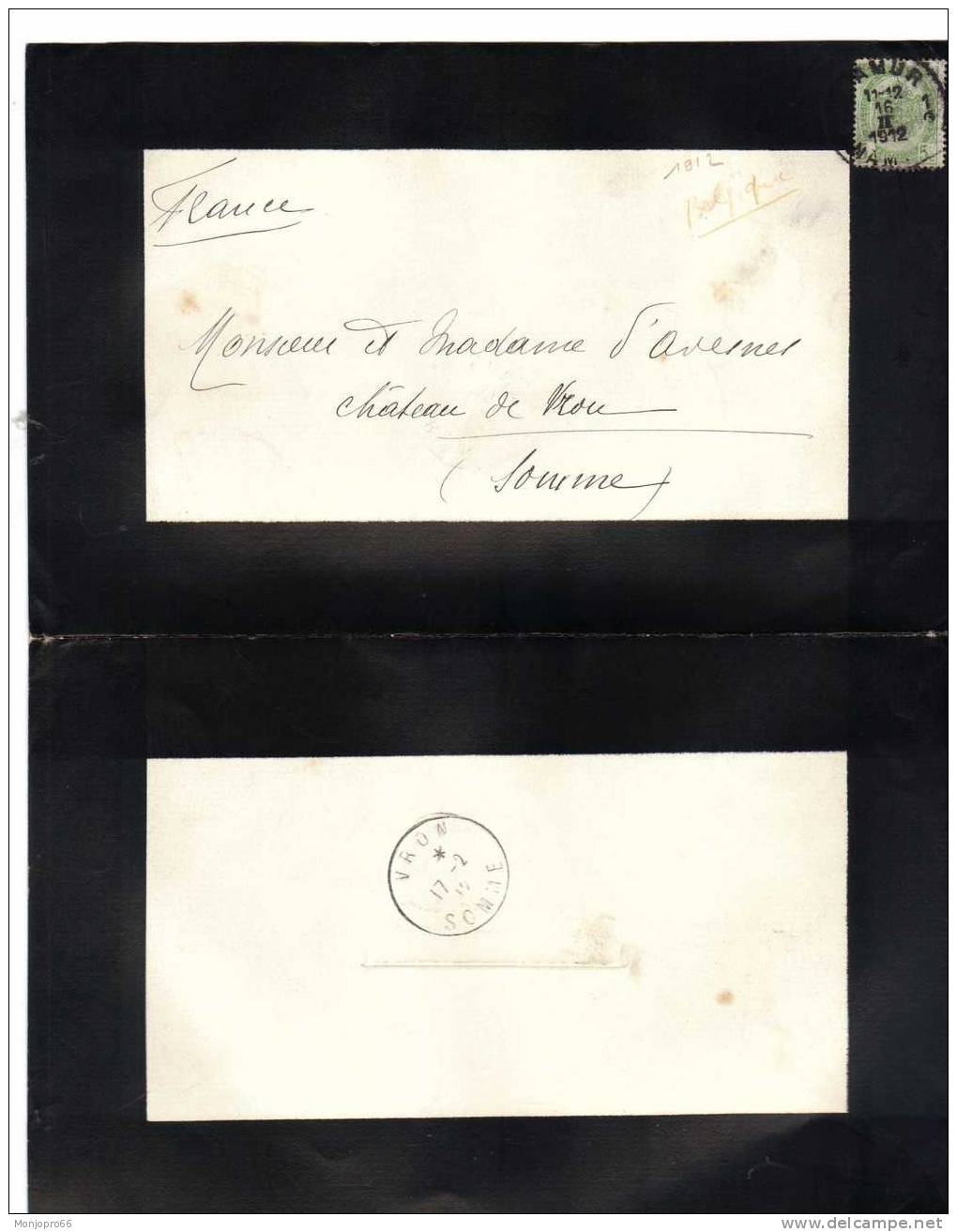 Enveloppe/Avis De Décès De Mme La Baronne Douairière Félicien FALLON Décédée Le 14 Février 1912 à Son Hôtel De Namur - Autres & Non Classés
