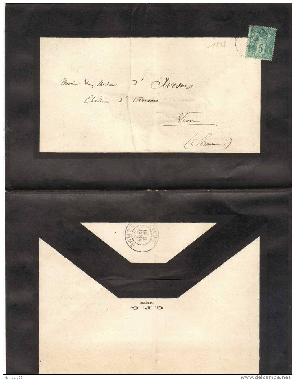 Enveloppe/Avis De Décès De Auguste Charles De ROCQUIGNY Décédé Le 18 Décembre 1892 En Son Château Du Forestel - Other & Unclassified